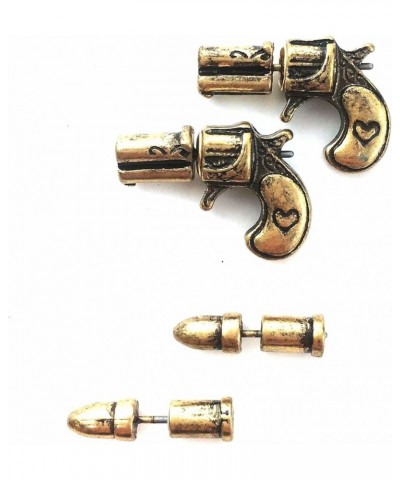 Dual Pistol Bullet Pair Studded Earrings Gold $14.44 Earrings