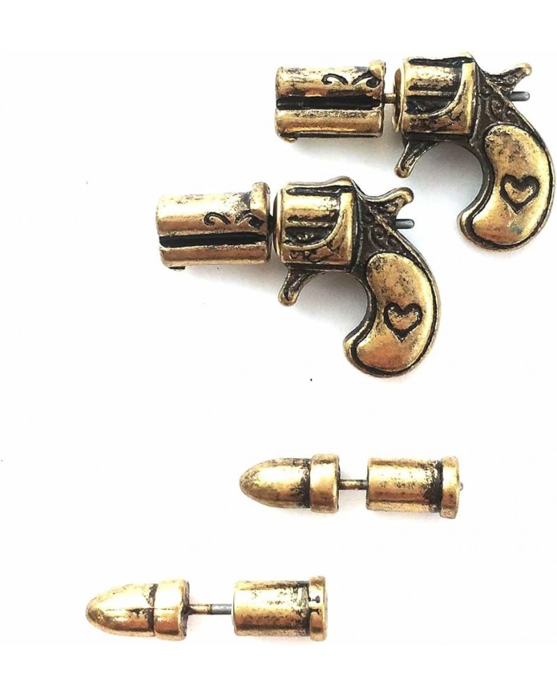 Dual Pistol Bullet Pair Studded Earrings Gold $14.44 Earrings