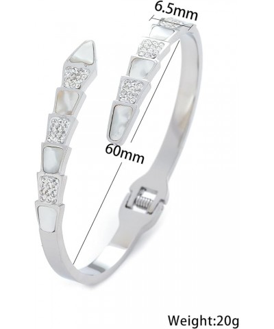 Snake Design Cuff Bracelet Mother of Pearl Gemstone CZ Inlay Bangle Bracelet for Women Girls silvery $13.63 Bracelets