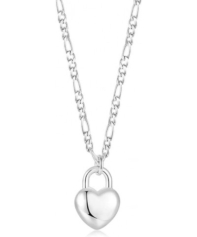 Lock Necklace Stainless Steel Lover Heart Padlock Chain Necklace Collar Choker for Men Women Silver Heart $10.02 Necklaces