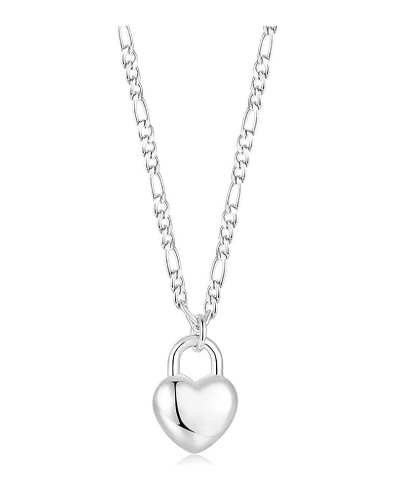 Lock Necklace Stainless Steel Lover Heart Padlock Chain Necklace Collar Choker for Men Women Silver Heart $10.02 Necklaces