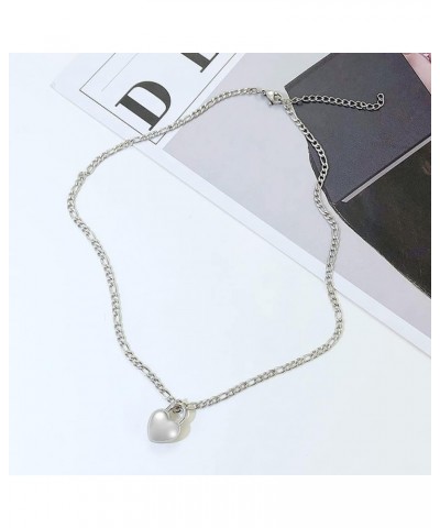 Lock Necklace Stainless Steel Lover Heart Padlock Chain Necklace Collar Choker for Men Women Silver Heart $10.02 Necklaces