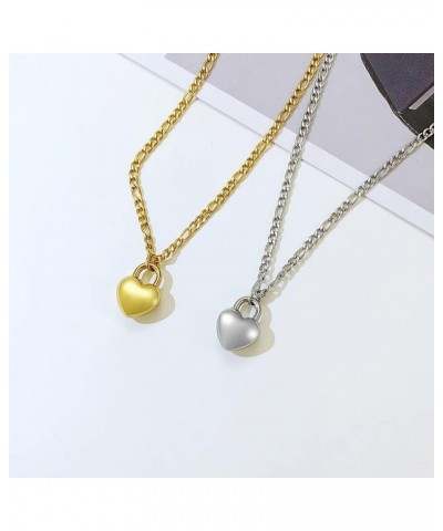 Lock Necklace Stainless Steel Lover Heart Padlock Chain Necklace Collar Choker for Men Women Silver Heart $10.02 Necklaces