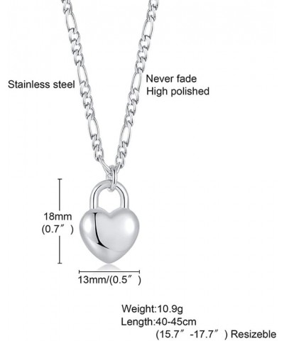 Lock Necklace Stainless Steel Lover Heart Padlock Chain Necklace Collar Choker for Men Women Silver Heart $10.02 Necklaces