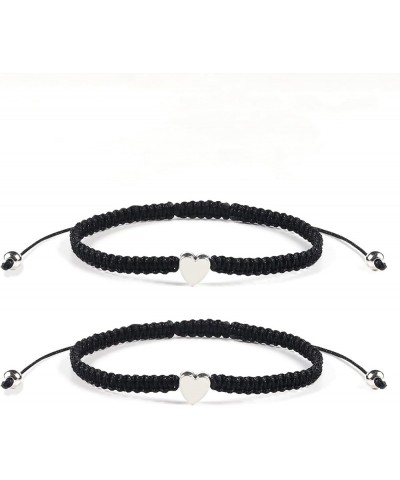 2Pcs Colorful Heart Beaded Matching Bracelets Love Heart String Rope Bracelet for Couple Valentines heart-black $6.49 Bracelets