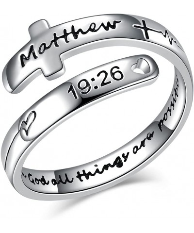 Faith Hope Love Cross Rings Sterling Silver Faith Adjustable Wrap Rings for Women Teens Inspirational Jewelry Gifts 2-With Go...