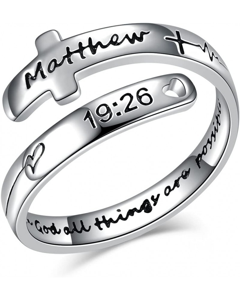 Faith Hope Love Cross Rings Sterling Silver Faith Adjustable Wrap Rings for Women Teens Inspirational Jewelry Gifts 2-With Go...