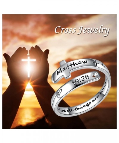 Faith Hope Love Cross Rings Sterling Silver Faith Adjustable Wrap Rings for Women Teens Inspirational Jewelry Gifts 2-With Go...