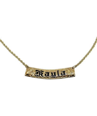 Hawaiian Heirloom Jewelry Custom 14k Gold Horizontal Pendant with Your Name in Black Enamel 18" Total Length 8mm Width $392.5...