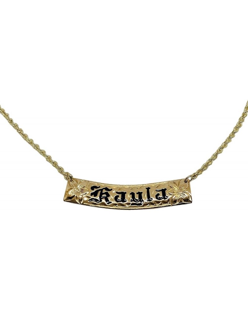 Hawaiian Heirloom Jewelry Custom 14k Gold Horizontal Pendant with Your Name in Black Enamel 18" Total Length 8mm Width $392.5...