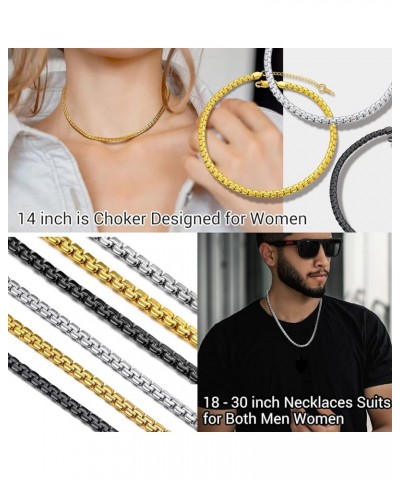 Stylish Stainless Steel Flat Box Chain Necklace, Silver/Gold/Black Tone, Nickel-Free, Hypoallergenic Jewelry, 14"-30", Come G...