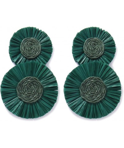 Statement Round Earrings Raffia Palm Bohemian Drop Dangle Earrings for women Deep Green $9.68 Earrings