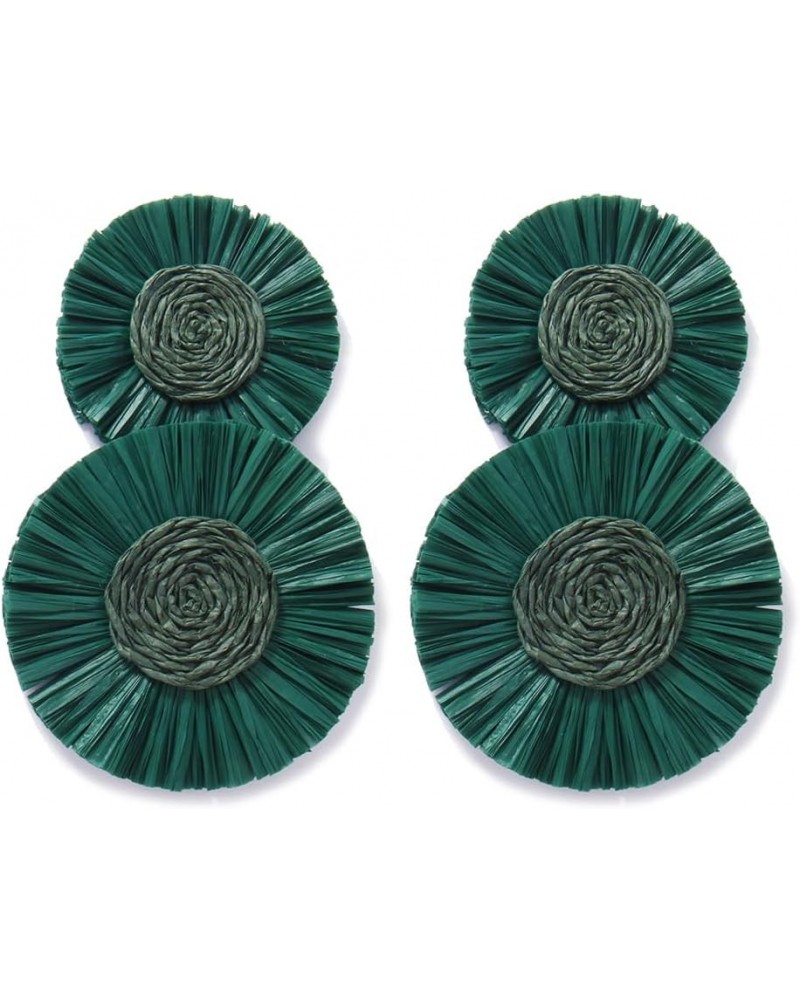 Statement Round Earrings Raffia Palm Bohemian Drop Dangle Earrings for women Deep Green $9.68 Earrings