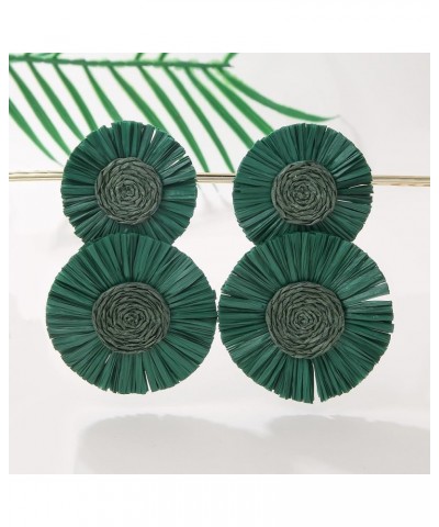 Statement Round Earrings Raffia Palm Bohemian Drop Dangle Earrings for women Deep Green $9.68 Earrings