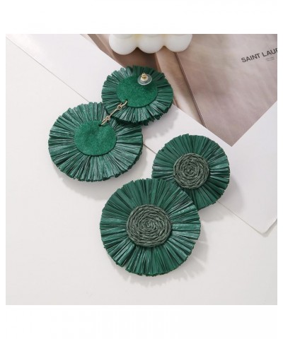 Statement Round Earrings Raffia Palm Bohemian Drop Dangle Earrings for women Deep Green $9.68 Earrings