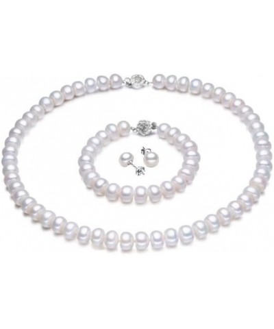 Classic Pearl Jewelry Sets Genuine Natural Freshwater Pearl Jewelry 925 Sterling Silver Earrings Bracelet Necklace for Women ...