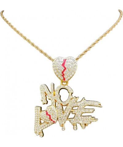 No Love Chain Broken Heart Chain Iced Out Pendant, Iced Out Pendants for Men and Women, Iced Out Chain, Hip Hop No Love Penda...