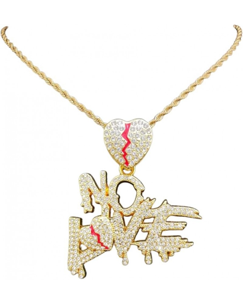 No Love Chain Broken Heart Chain Iced Out Pendant, Iced Out Pendants for Men and Women, Iced Out Chain, Hip Hop No Love Penda...