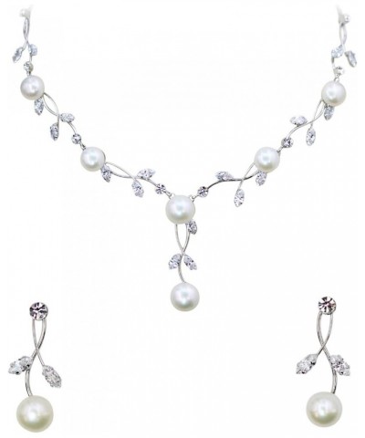 Gorgeous CZ Crystal Genuine Freshwater pearls Floral Necklace Earrings Set Clear $18.58 Jewelry Sets