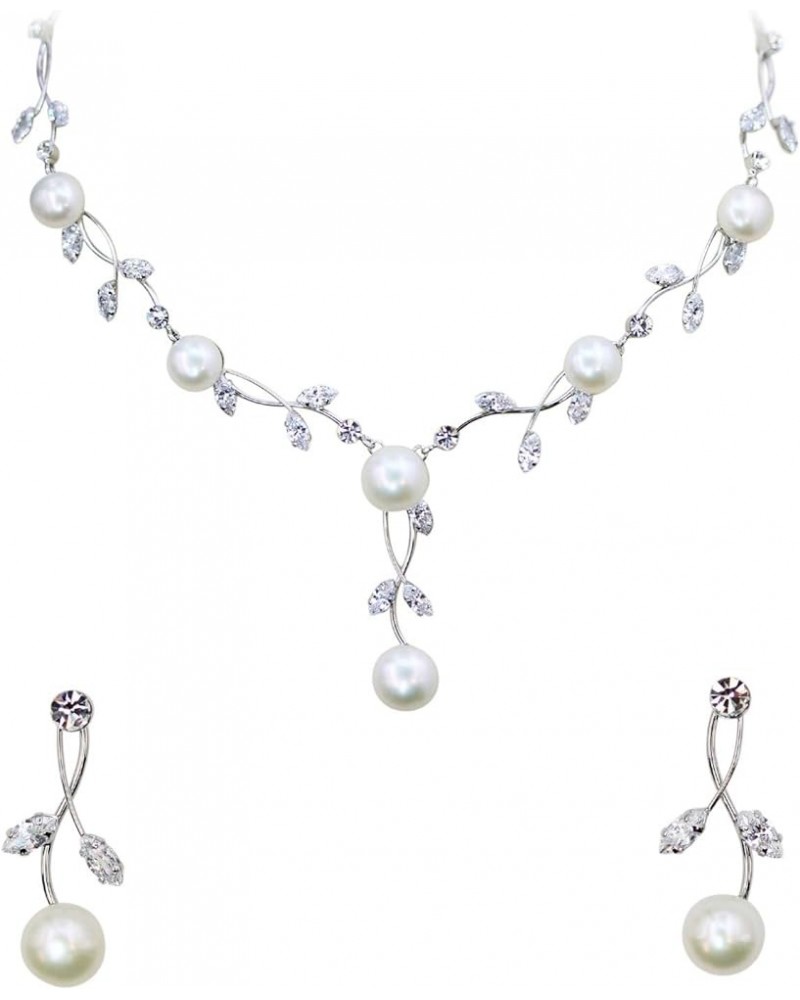 Gorgeous CZ Crystal Genuine Freshwater pearls Floral Necklace Earrings Set Clear $18.58 Jewelry Sets