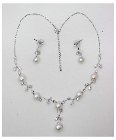 Gorgeous CZ Crystal Genuine Freshwater pearls Floral Necklace Earrings Set Clear $18.58 Jewelry Sets