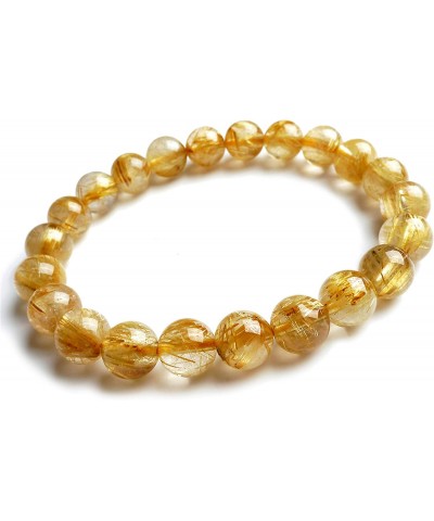 Natural Yellow Gold Rutilated Quartz Crystal Round Bead Bracelet 9mm AAAAA $11.87 Bracelets