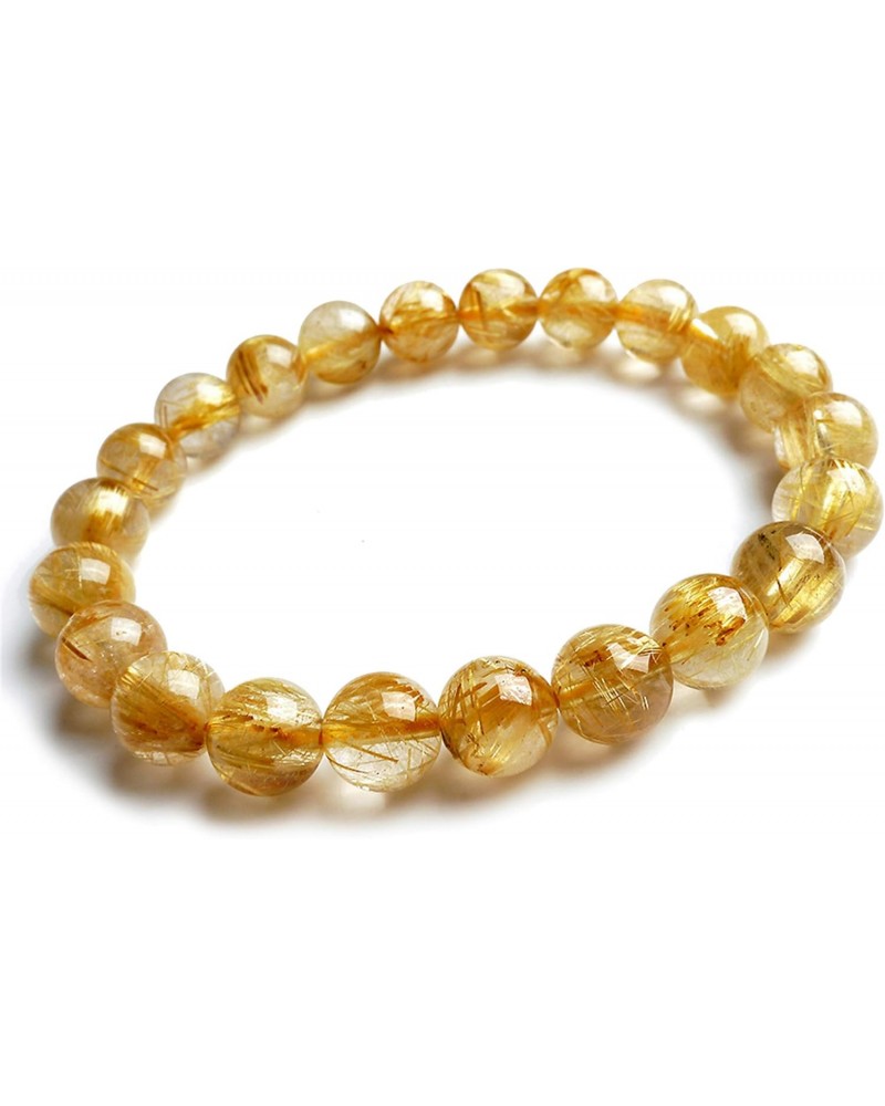 Natural Yellow Gold Rutilated Quartz Crystal Round Bead Bracelet 9mm AAAAA $11.87 Bracelets