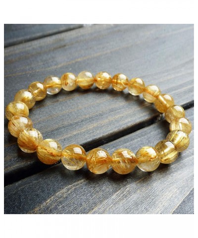 Natural Yellow Gold Rutilated Quartz Crystal Round Bead Bracelet 9mm AAAAA $11.87 Bracelets