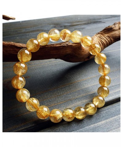 Natural Yellow Gold Rutilated Quartz Crystal Round Bead Bracelet 9mm AAAAA $11.87 Bracelets