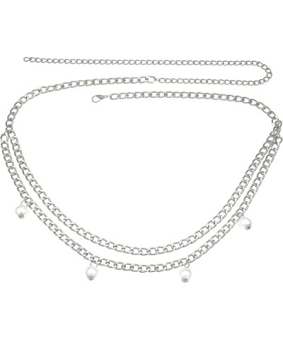 MultiLayer Metal Waist Chain Belly Waist Chain Punk Body Chain for Women and Girls Silver Pearl XL: 59 in/150 cm $13.43 Body ...