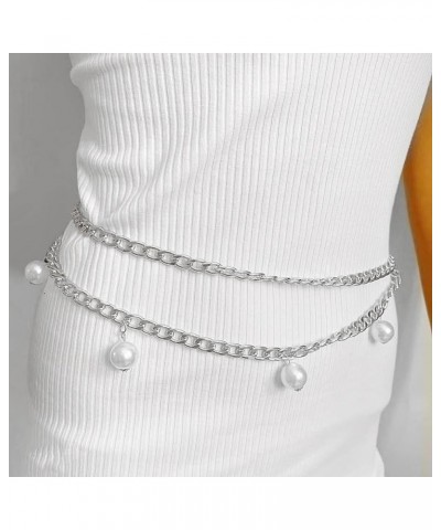 MultiLayer Metal Waist Chain Belly Waist Chain Punk Body Chain for Women and Girls Silver Pearl XL: 59 in/150 cm $13.43 Body ...