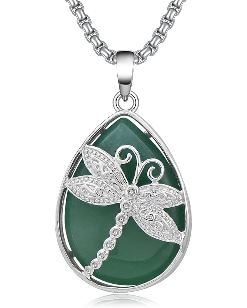 Butterfly/Dragonfly Necklace Pear Gemstone Pendant Insect Jewelry Gifts for Women Girls Dragonfly-Jade $11.60 Necklaces