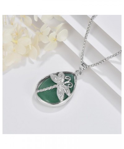 Butterfly/Dragonfly Necklace Pear Gemstone Pendant Insect Jewelry Gifts for Women Girls Dragonfly-Jade $11.60 Necklaces