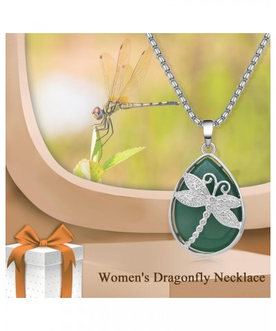 Butterfly/Dragonfly Necklace Pear Gemstone Pendant Insect Jewelry Gifts for Women Girls Dragonfly-Jade $11.60 Necklaces