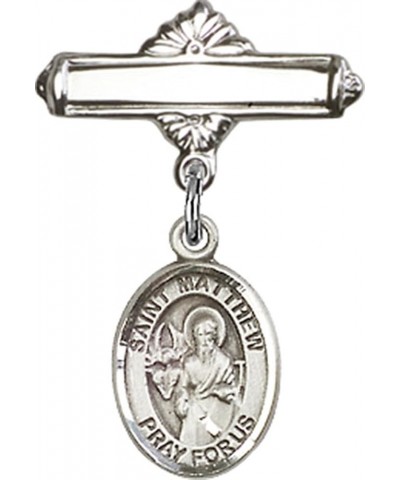 Sterling Silver Polished Baby Badge Bar Pin with Charm, 11/16 Inch Saint Matthew the Apostle $38.33 Brooches & Pins