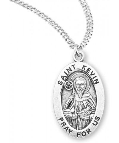 Sterling Silver Oval Patron Saint Medal St. Kevin 2 $23.01 Necklaces