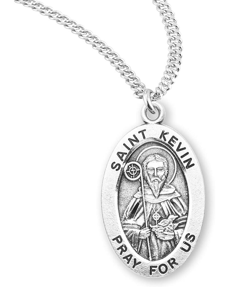 Sterling Silver Oval Patron Saint Medal St. Kevin 2 $23.01 Necklaces