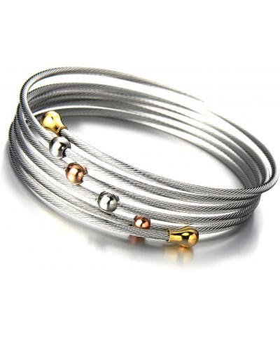 Elastic Adjustable Ladies Steel Twisted Cable Cuff Bangle Bracelet Elastic Multi-lap Silver Gold Two-tone Silver $9.71 Bracelets