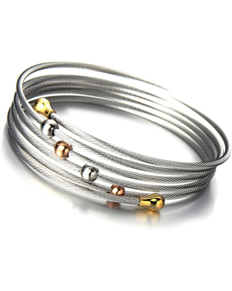 Elastic Adjustable Ladies Steel Twisted Cable Cuff Bangle Bracelet Elastic Multi-lap Silver Gold Two-tone Silver $9.71 Bracelets