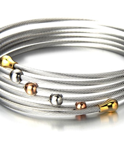 Elastic Adjustable Ladies Steel Twisted Cable Cuff Bangle Bracelet Elastic Multi-lap Silver Gold Two-tone Silver $9.71 Bracelets