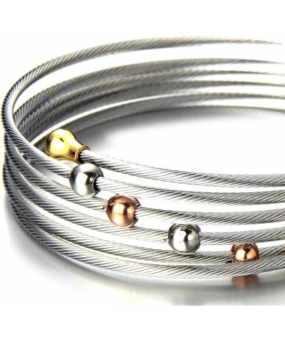 Elastic Adjustable Ladies Steel Twisted Cable Cuff Bangle Bracelet Elastic Multi-lap Silver Gold Two-tone Silver $9.71 Bracelets