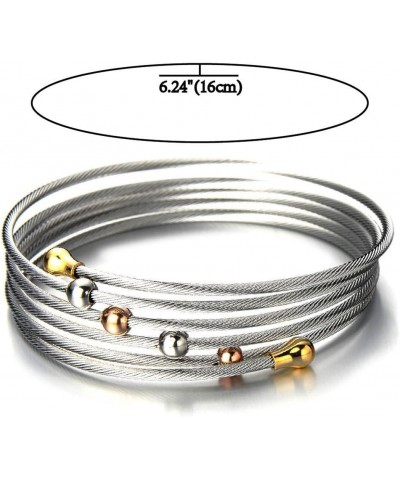 Elastic Adjustable Ladies Steel Twisted Cable Cuff Bangle Bracelet Elastic Multi-lap Silver Gold Two-tone Silver $9.71 Bracelets