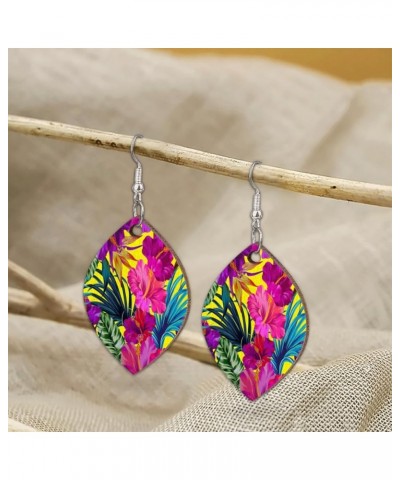 Sports Hand-drawn Basketball Earrings Leaf Dangle Earrings Lightweight Wooden Earrings Jewelry For women Girls Gift Floral Tr...