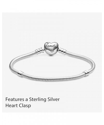 Moments Family Tree Heart Clasp Snake Chain Bracelet - Compatible Moments Charms - Sterling Silver, Cubic Zirconia & Black En...