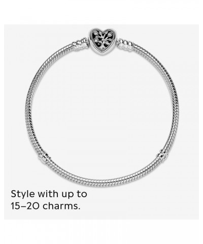 Moments Family Tree Heart Clasp Snake Chain Bracelet - Compatible Moments Charms - Sterling Silver, Cubic Zirconia & Black En...