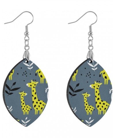 Giraffe Animal Leaves Pattern Print Earrings for Women Teen Girls Wooden Earrings Silver Hooks Dangle Teardrop Lightweight Wo...