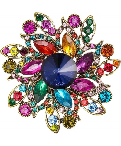 Austrian Crystal Rhinestone Elegant Flower Marquise Brooches for Women Multicolor Antique-Gold-Tone $11.59 Brooches & Pins