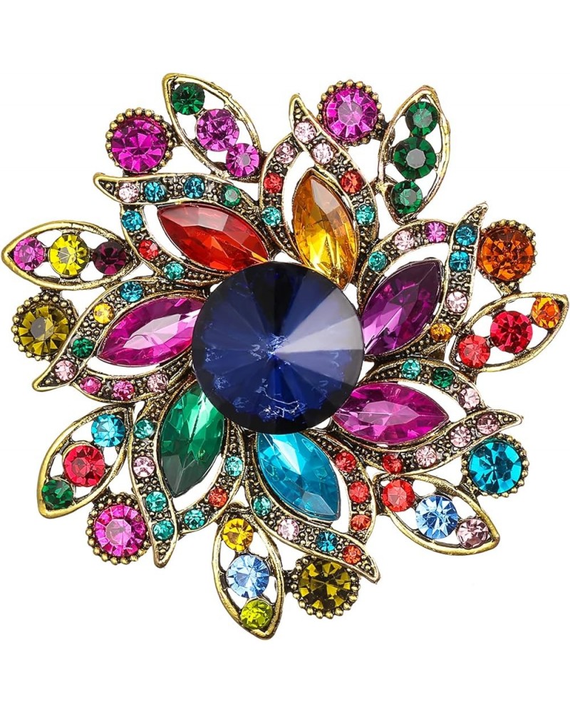 Austrian Crystal Rhinestone Elegant Flower Marquise Brooches for Women Multicolor Antique-Gold-Tone $11.59 Brooches & Pins