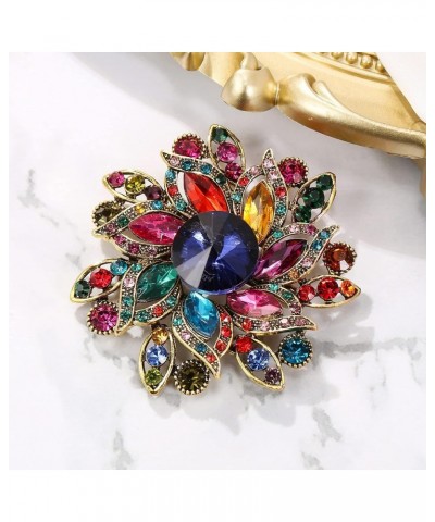 Austrian Crystal Rhinestone Elegant Flower Marquise Brooches for Women Multicolor Antique-Gold-Tone $11.59 Brooches & Pins