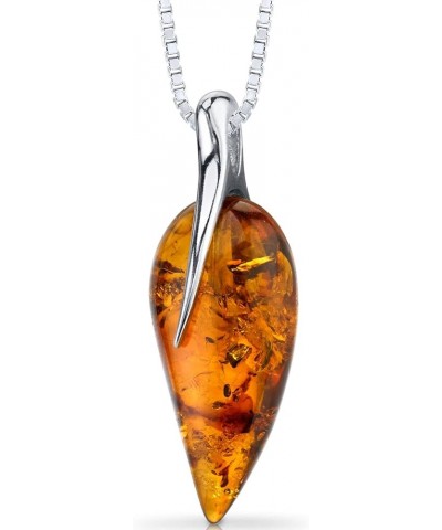 Genuine Baltic Amber Leaf Drop Pendant Necklace and Earrings for Women in Sterling Silver, Rich Cognac Color Pendant Necklace...